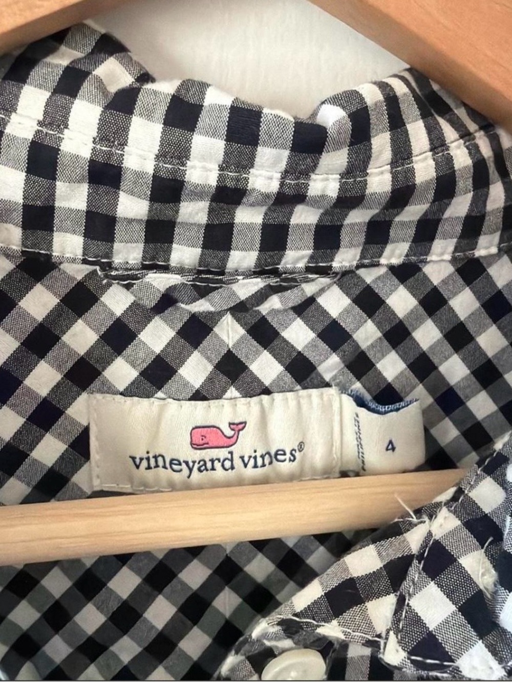 Vineyard Vines Navy & White Gingham Shirt with Pink Whale Logo